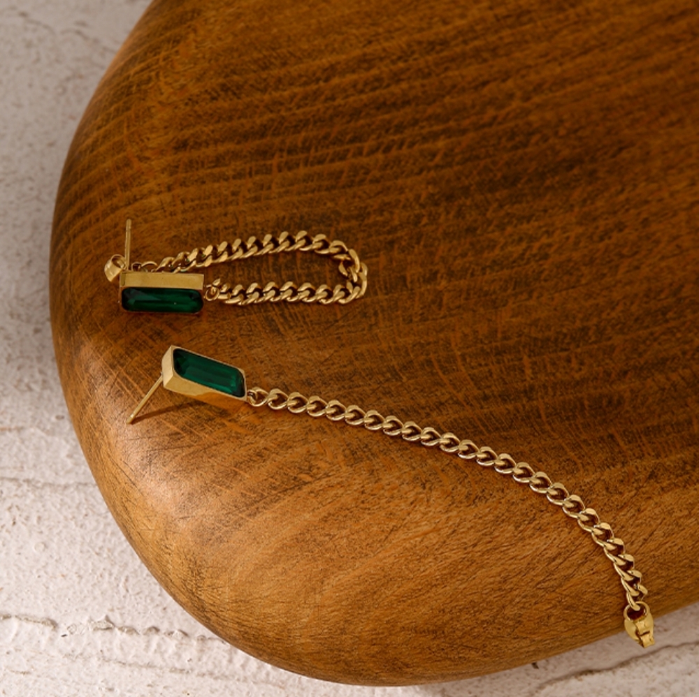 Gorgeous Green Crystal Chain Drop Earrings - Picture 4 of 8